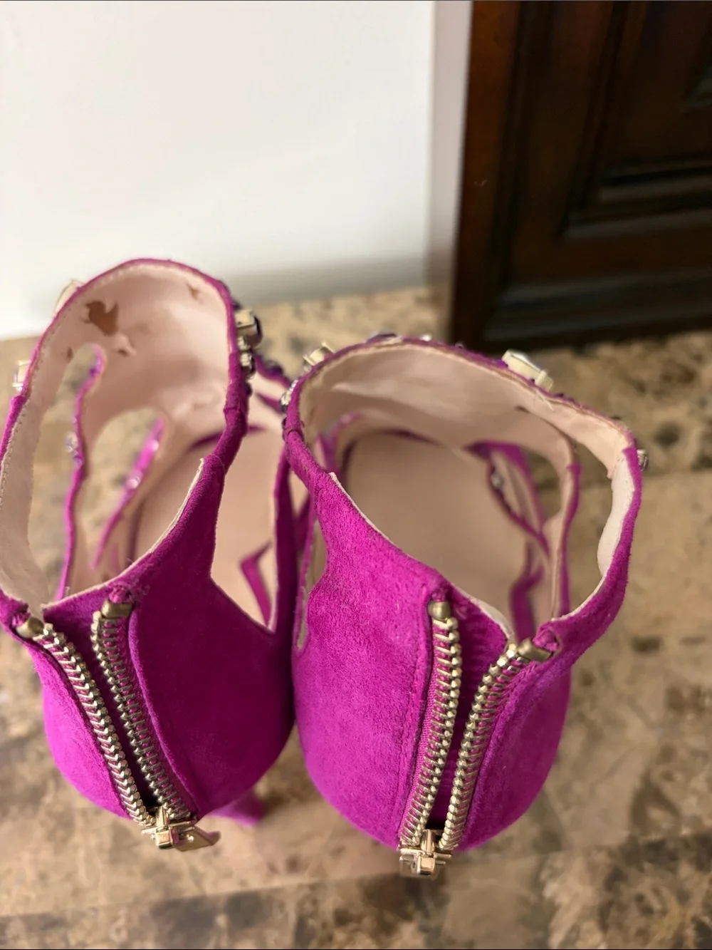 Vince Camuto Fuchsia Jeweled Suede High Heel Sandals